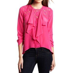 BCBGMaxAzria Lilliana Pink Ruffle Blouse Large